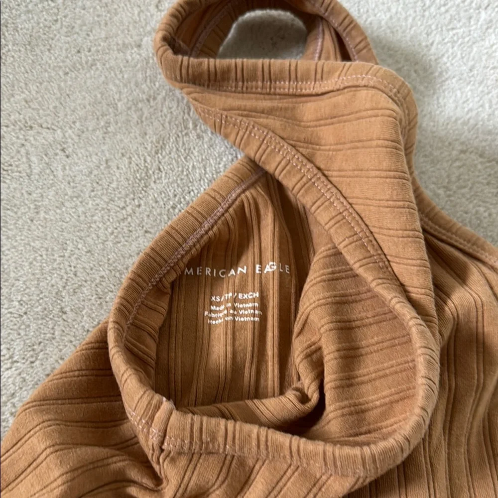 One-Shoulder Tan Ribbed Dress - Picture 3 of 3